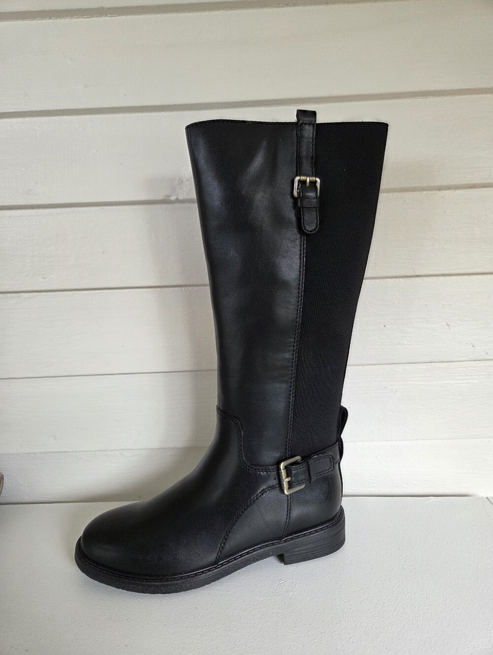 Easy Spirtit Classic Black Leather Knee-High Riding Boots Size 6